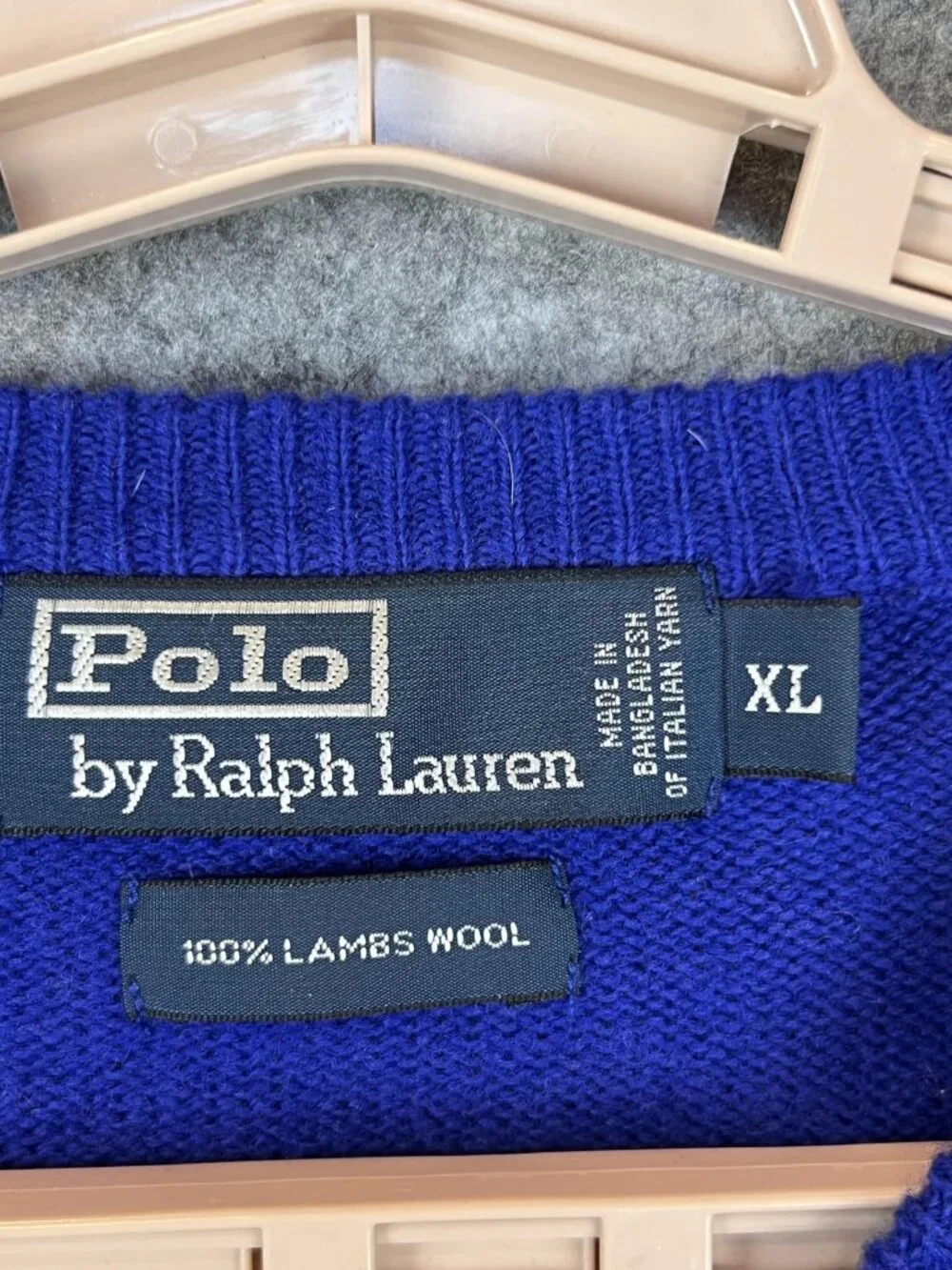 Polo Ralph Lauren Mens XL Blue Lambswool V-Neck Sweater With Red Logo
